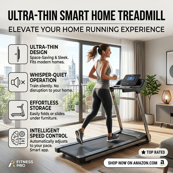 Ultra-Thin Flat Folding Treadmill, Silent Walking Running Machine, Space-Saving Indoor Cardio Fitness Treadmill for Home Use