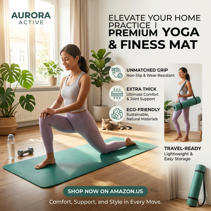 Thick Double-Sided Non-Slip Yoga Mat, Shock Absorbing Exercise Mat, Waterproof Sweatproof Mat for Yoga, Pilates & Home Floor Workout